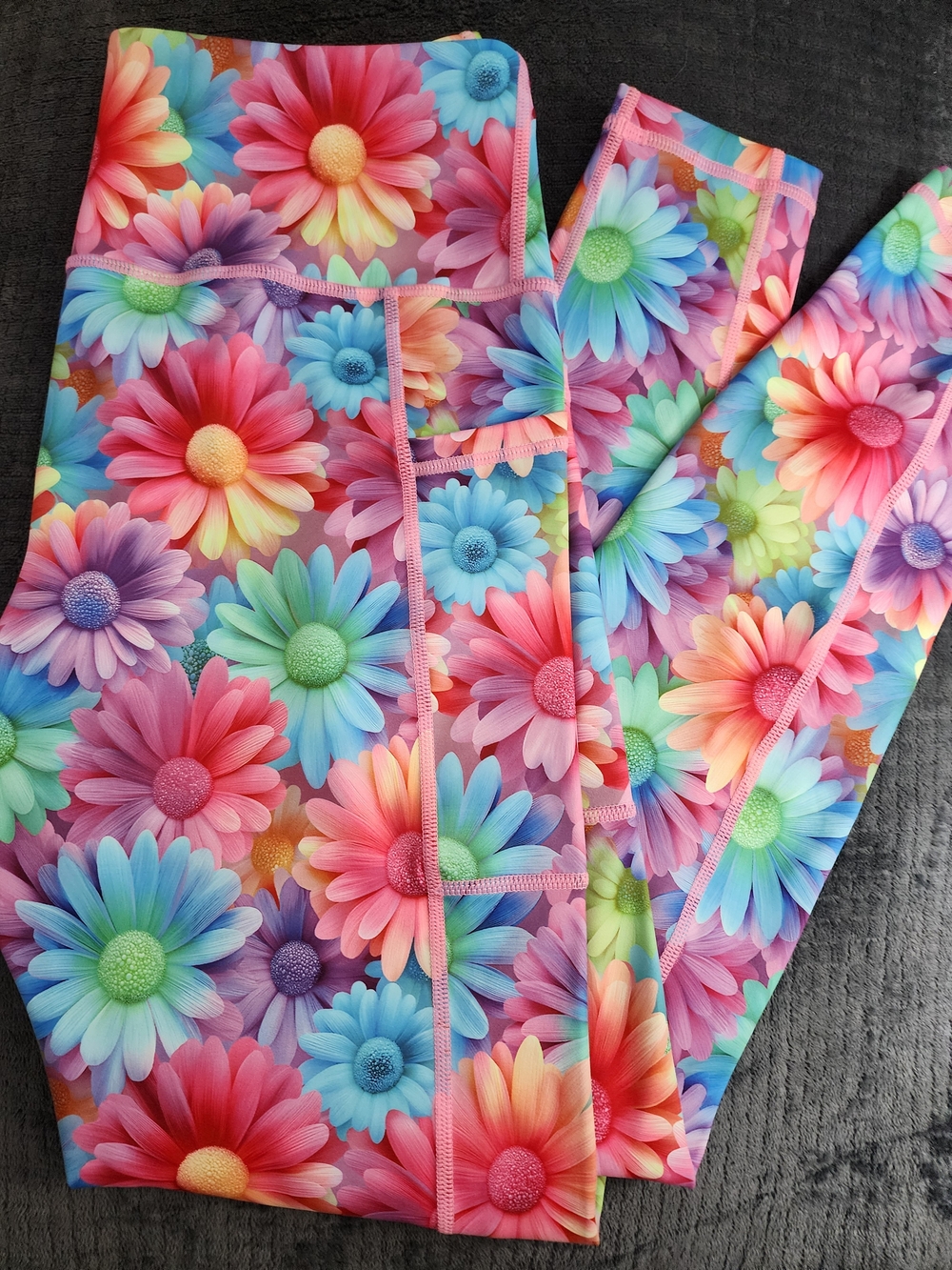 Constantly Varied Gear Neon Daisy Print Leggings - Pink Multicolor